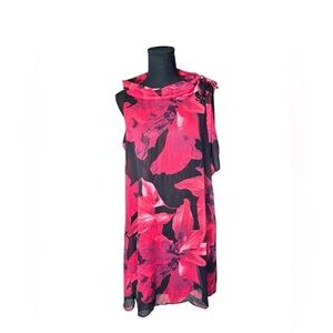 Robbie Bee Red Floral Chiffon Dress 14 Romantic Valentine Date Night Sleeveless